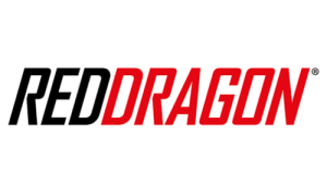 Red Dragon logo in black and red lettering on a white background.