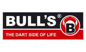 Bull's logo: bold white 'BULL'S' on black, red bar reading 'THE DART SIDE OF LIFE' with a circular red-and-black emblem containing a 'B'