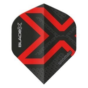Black and red geometric dart flight with 'BLACKX' branding on a black background