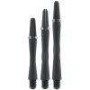 Three black interchangeable tips with tapered ends, each featuring silver rings and threaded bases, standing upright.